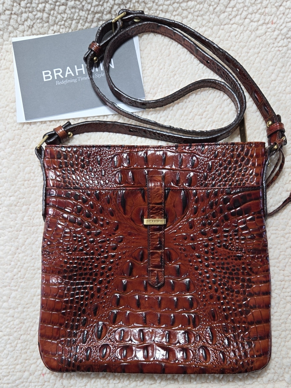 Brahmin Pecan Croc-Embossed Leather Crossbody